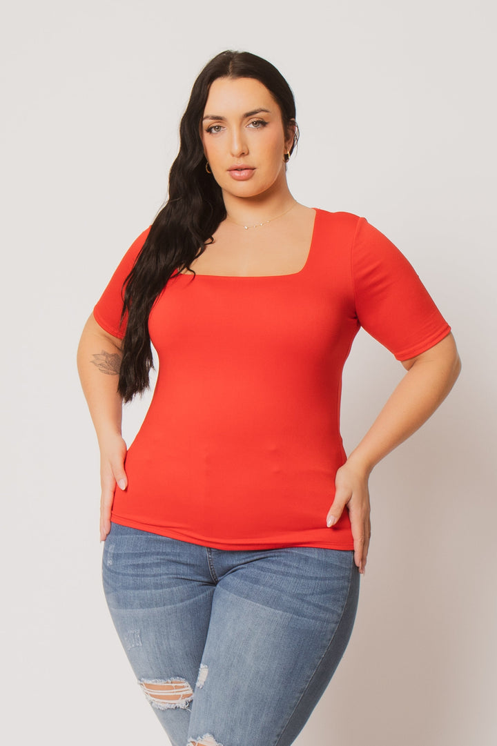 Blue Leopard Tops Plus Size Camila Top - Red