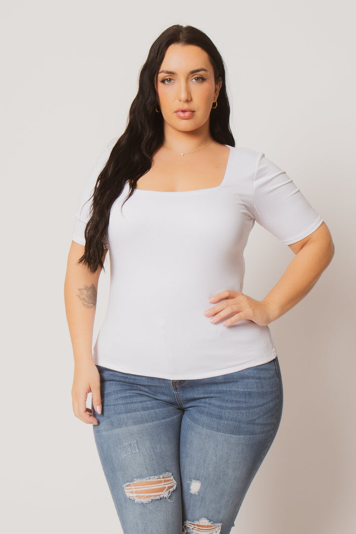 Blue Leopard Tops Plus Size Camila Top - White
