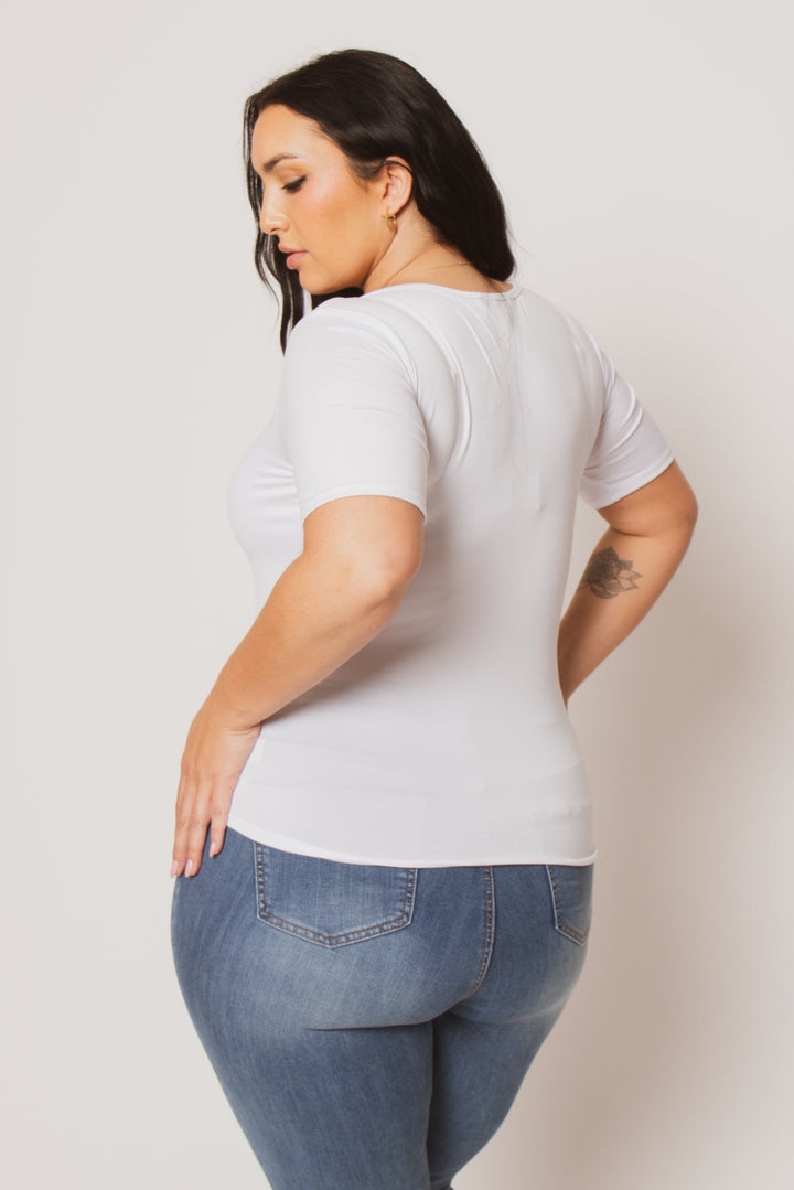 Blue Leopard Tops Plus Size Camila Top - White