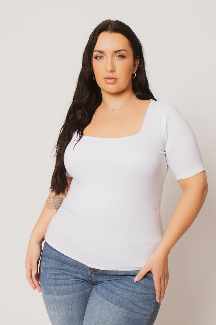 Blue Leopard Tops Plus Size Camila Top - White