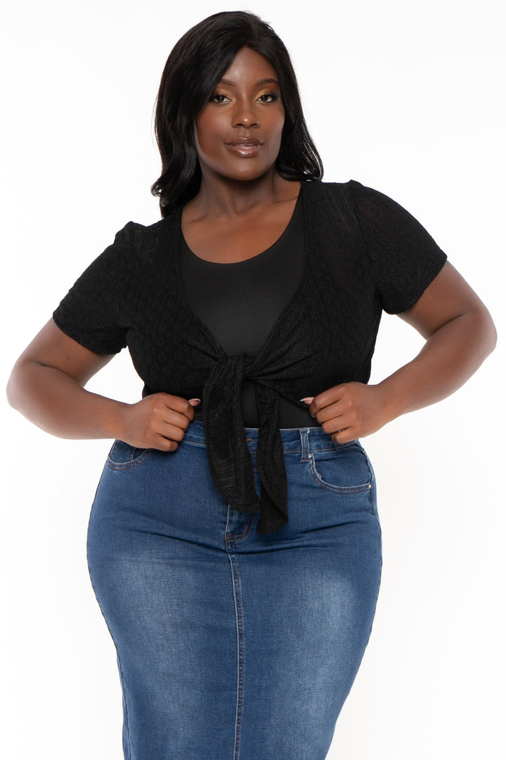 Curvy Sense Tops Plus Size Carmela Lace Shrug -Black