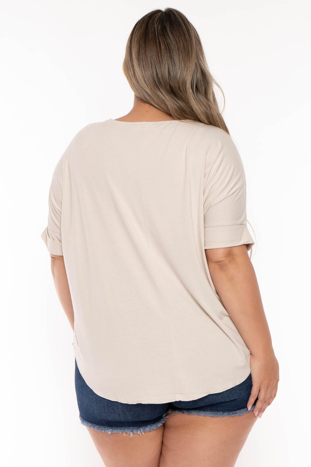 Zenana Tops Plus Size  Cassie Surplice Top - Beige