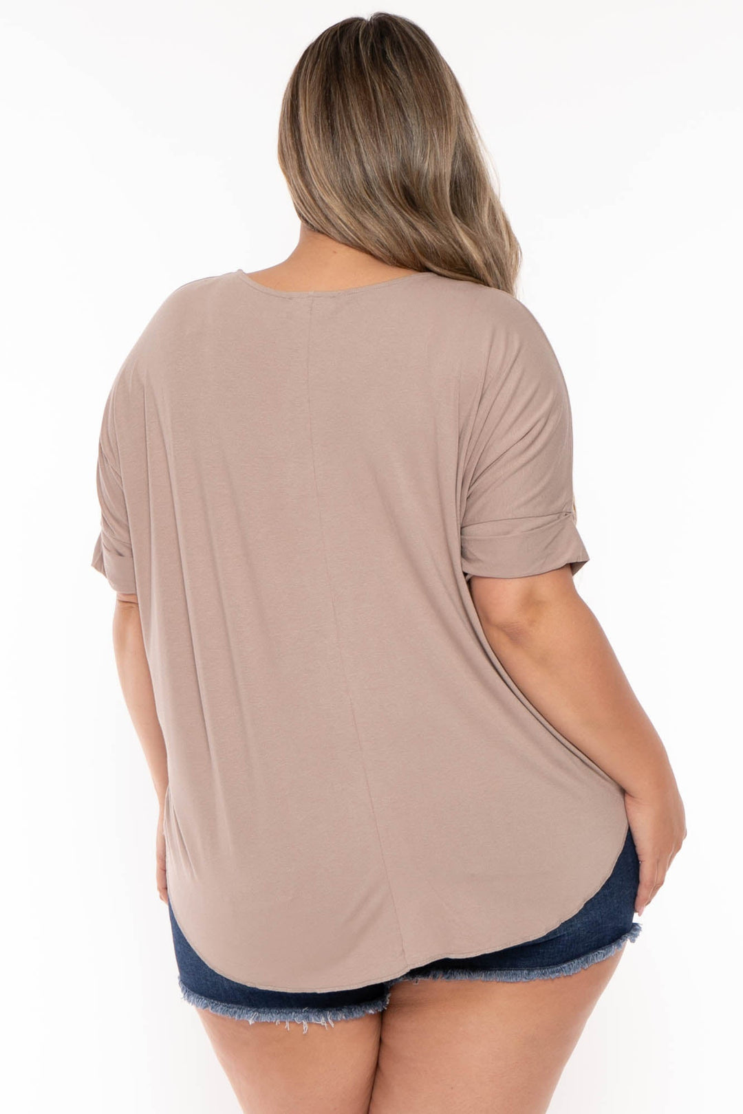 Zenana Tops Plus Size  Cassie Surplice Top - Taupe