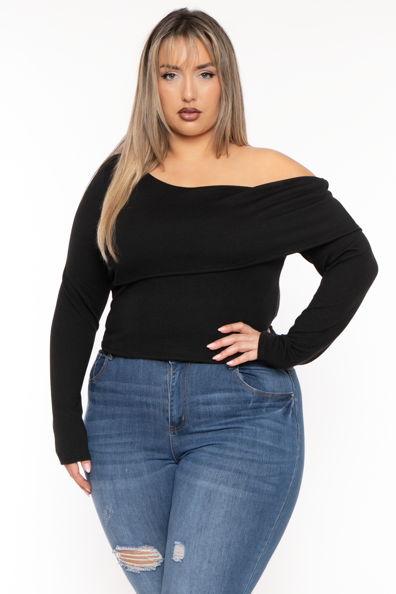 Women's Plus Size Cerise One Shoulder Top- Black - Curvy Sense