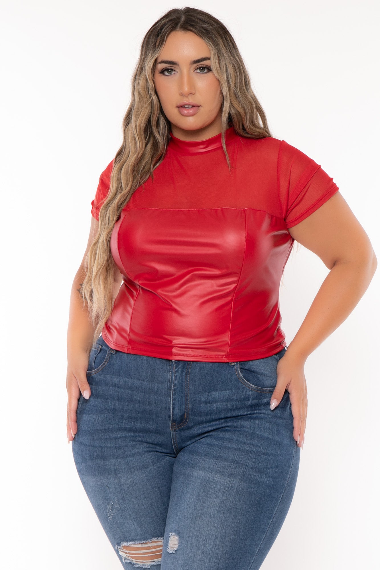 Faux leather peplum top plus size best sale