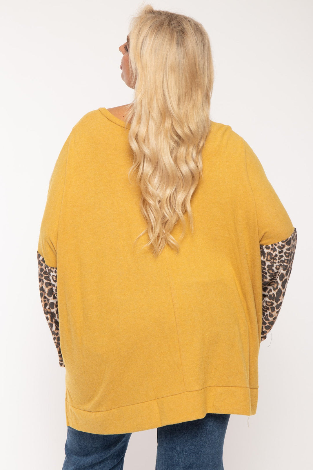 Jade By Jane Tops Plus Size Chevron Animal Print  Top- Mustard