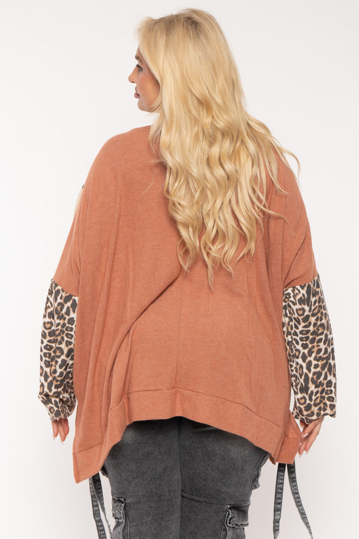 Jade By Jane Tops Plus Size Chevron Animal Print  Top- Rust