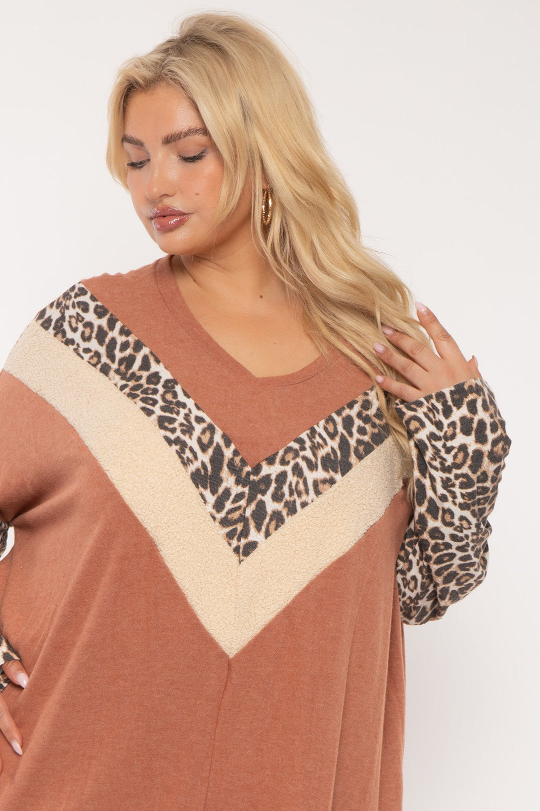 Jade By Jane Tops Plus Size Chevron Animal Print  Top- Rust