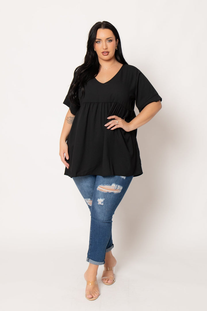 Zenana Tops Plus Size Chic Babydoll  Top - Black