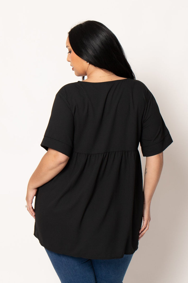 Zenana Tops Plus Size Chic Babydoll  Top - Black