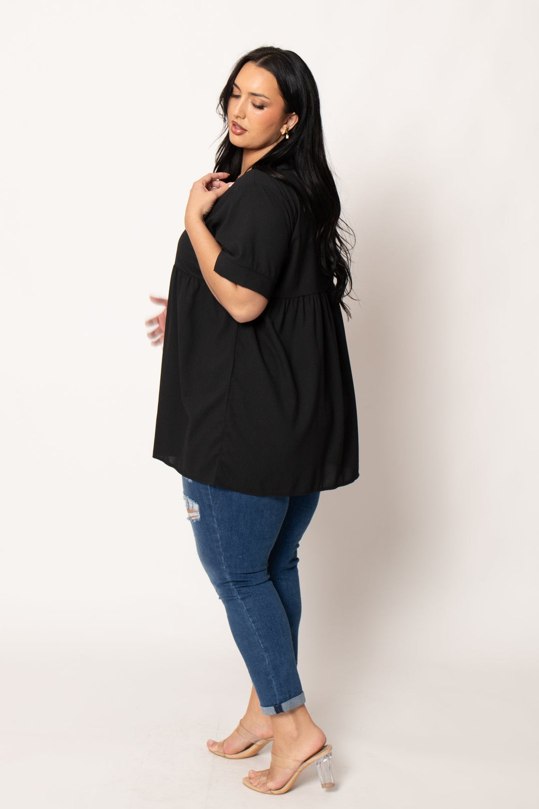 Zenana Tops Plus Size Chic Babydoll  Top - Black