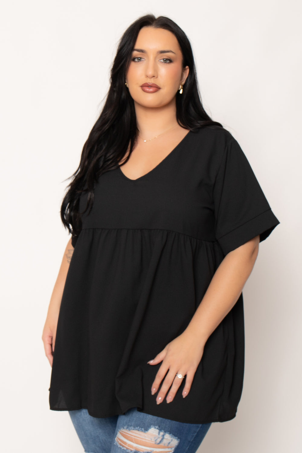 Zenana Tops Plus Size Chic Babydoll  Top - Black