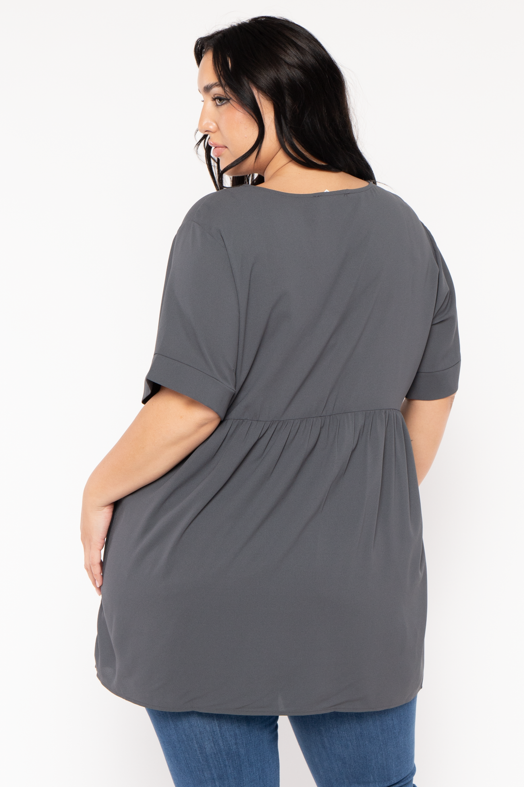 Zenana Tops Plus Size Chic Babydoll  Top - Grey