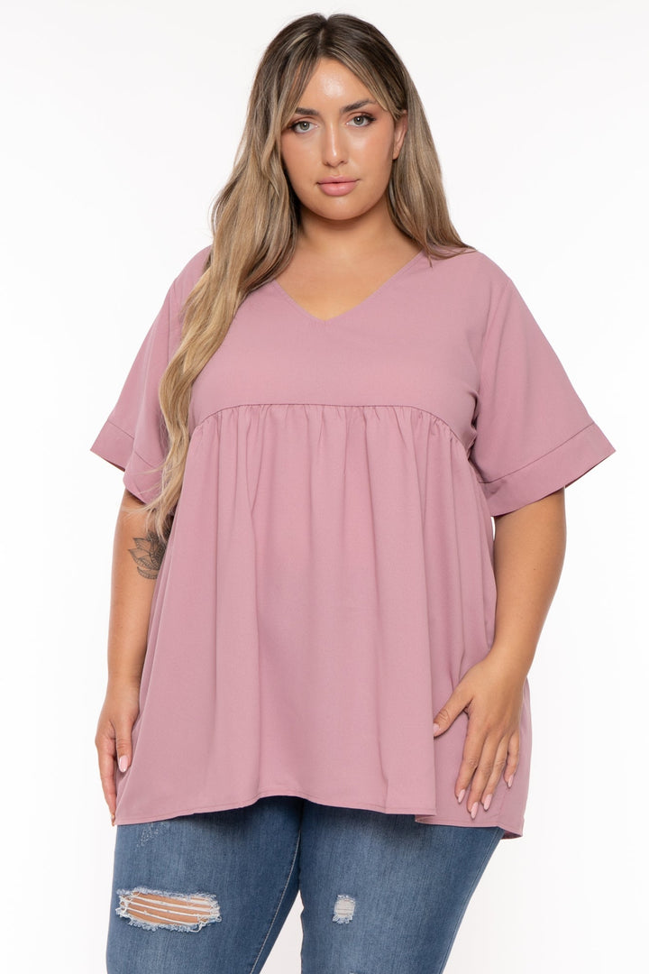 Zenana Tops Plus Size Chic Babydoll  Top - Mauve