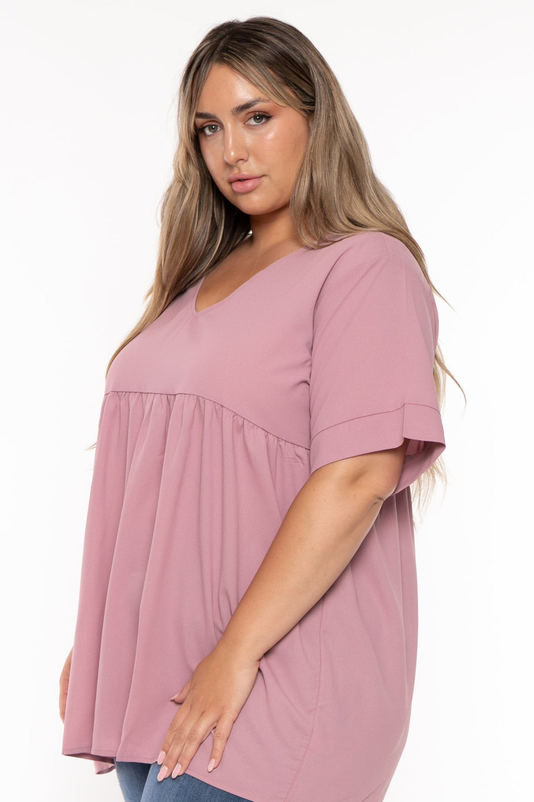 Zenana Tops Plus Size Chic Babydoll  Top - Mauve