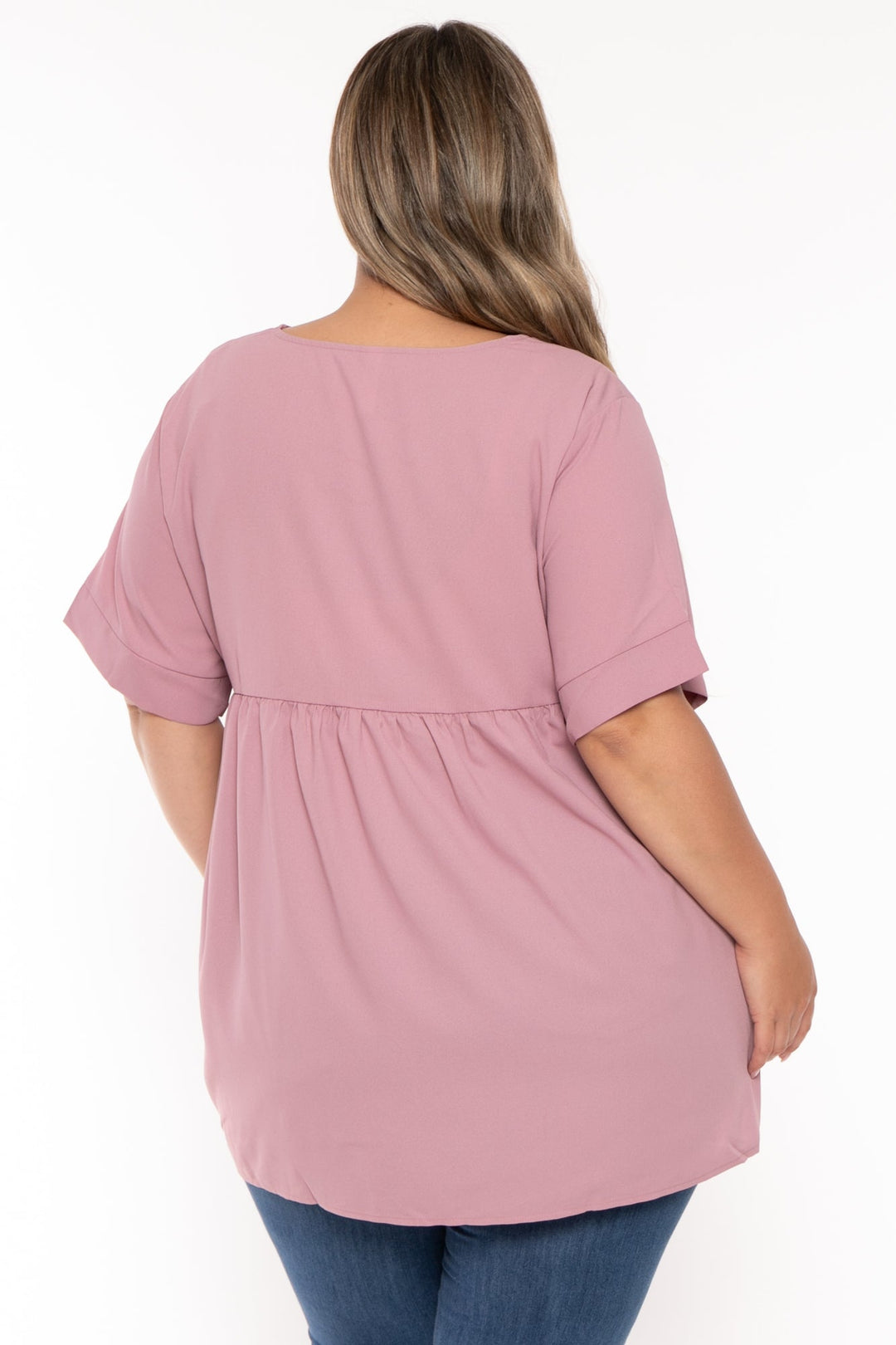 Zenana Tops Plus Size Chic Babydoll  Top - Mauve