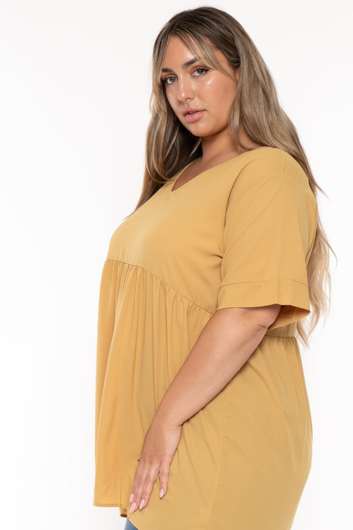 Zenana Tops Plus Size Chic Babydoll  Top - Mustard