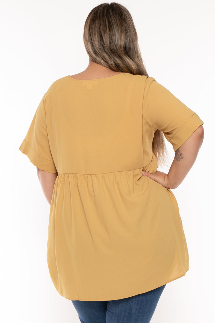 Zenana Tops Plus Size Chic Babydoll  Top - Mustard