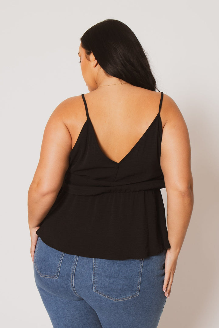 CULTURE CODE Tops Plus Size  Cinch Tie Waist Cami Top - Black