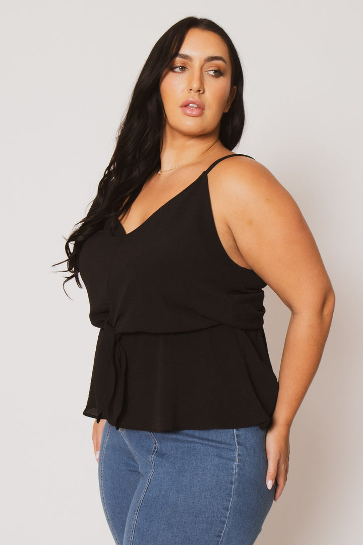 CULTURE CODE Tops Plus Size  Cinch Tie Waist Cami Top - Black