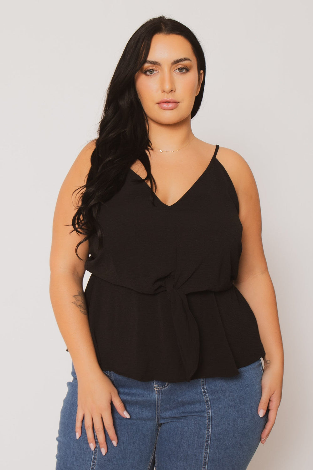CULTURE CODE Tops Plus Size  Cinch Tie Waist Cami Top - Black