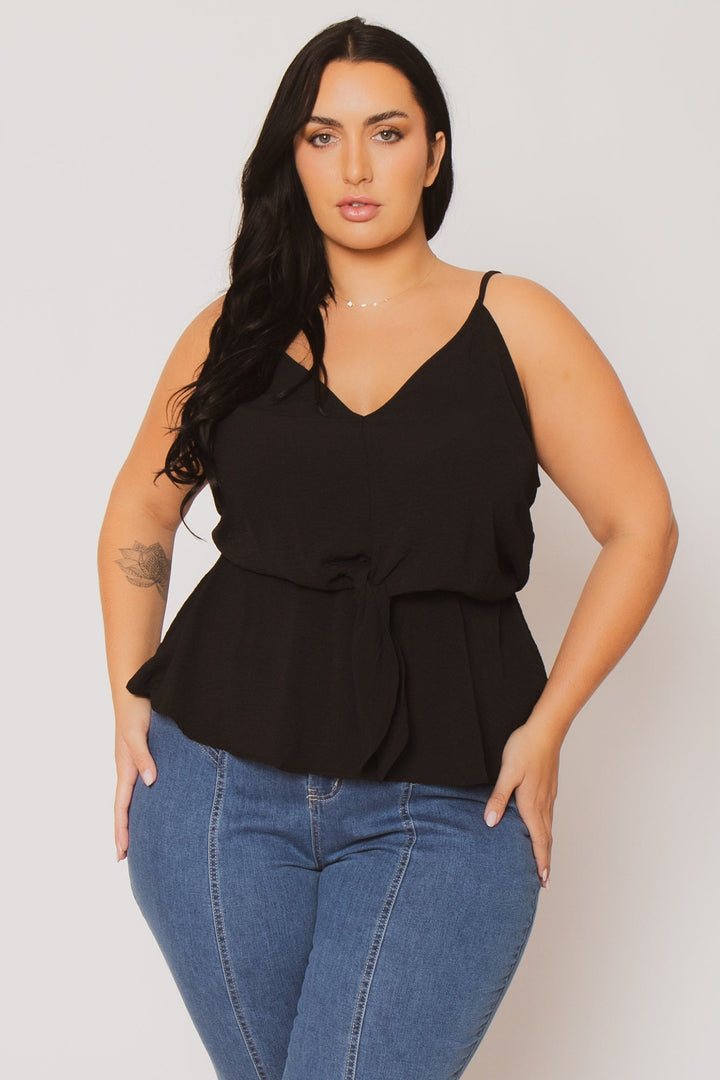 CULTURE CODE Tops Plus Size  Cinch Tie Waist Cami Top - Black