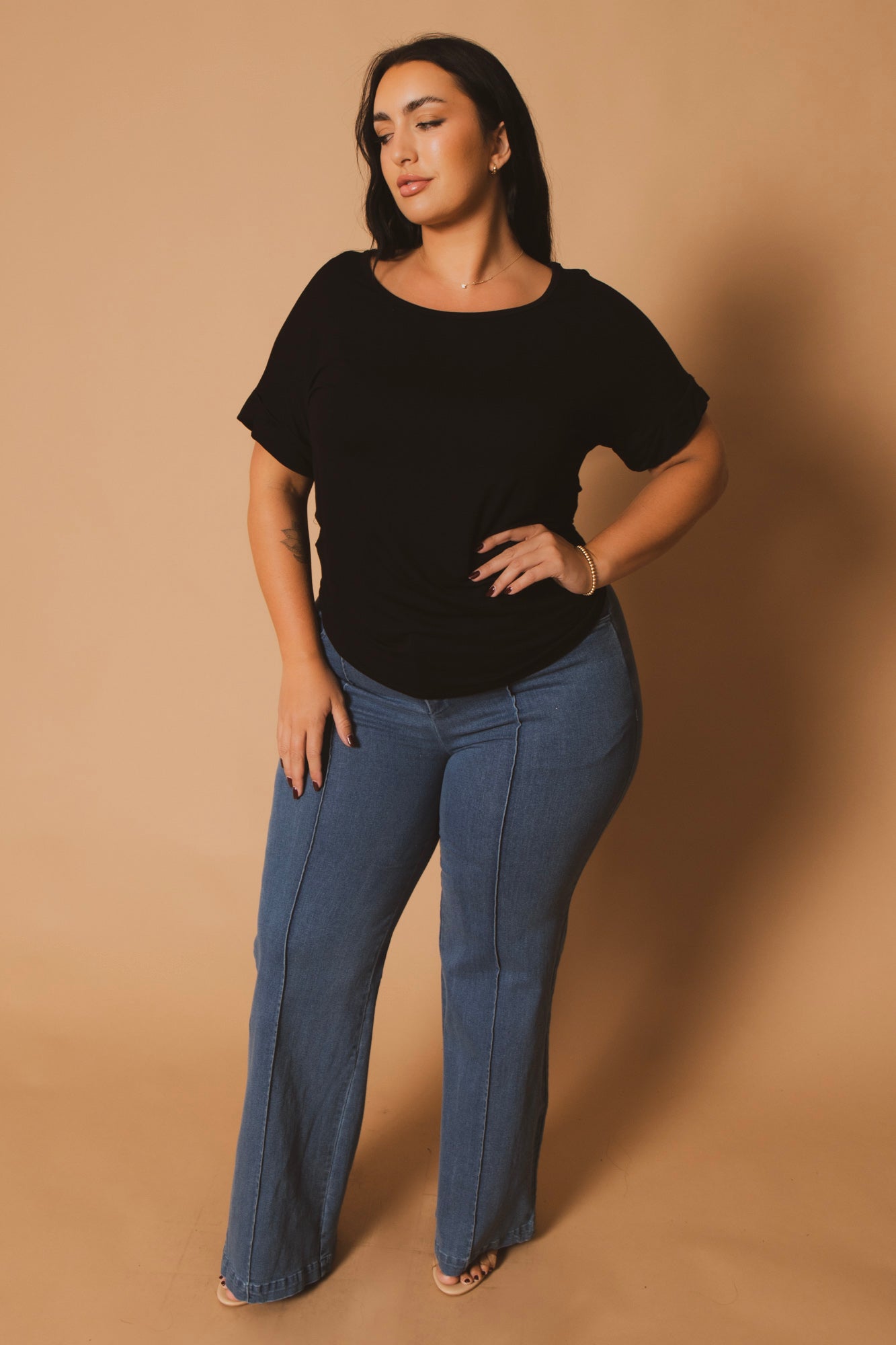 Women's Plus Size Classic Scoop Neck Top - Black - Curvy Sense Women's Plus Size Classic Scoop Neck Top - Black - Curvy Sense