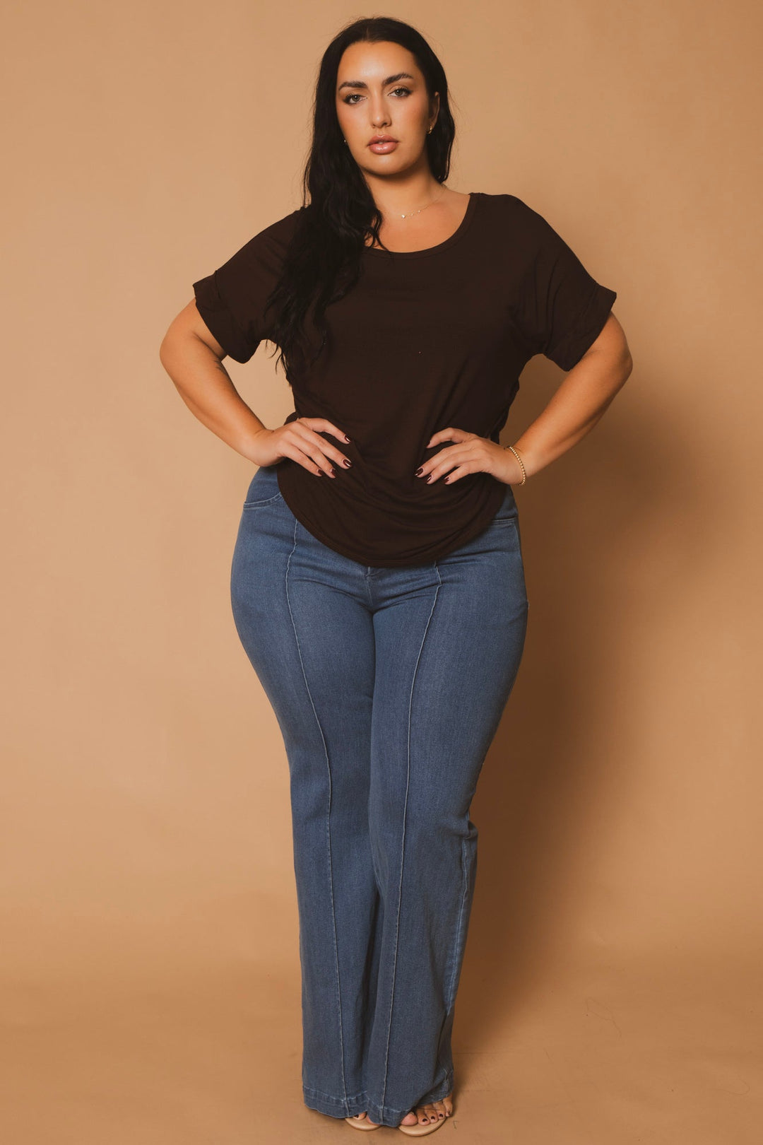 Blue Leopard Tops Plus Size Classic Scoop Neck Top - Brown