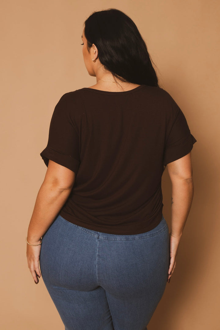 Blue Leopard Tops Plus Size Classic Scoop Neck Top - Brown