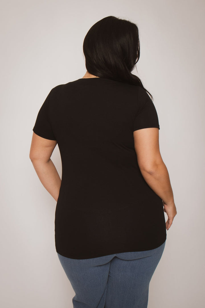 Ambiance Tops Plus Size Classic V Tee - Black