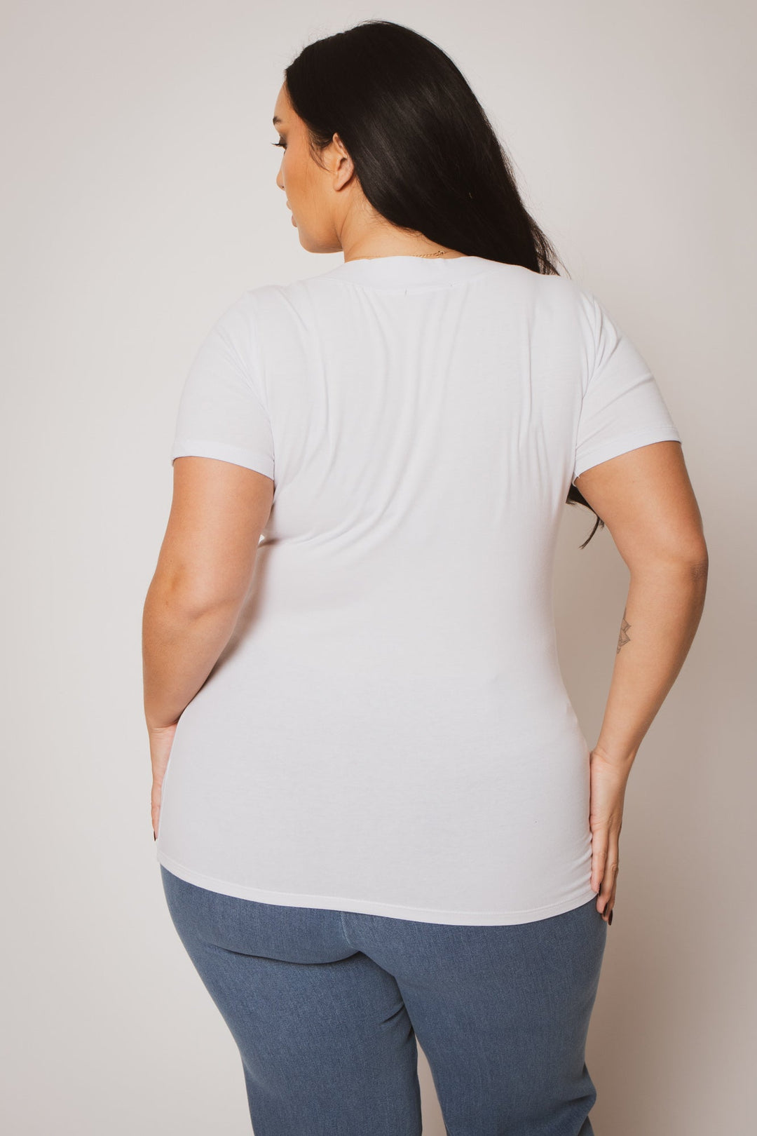 Ambiance Tops Plus Size Classic V Tee - White
