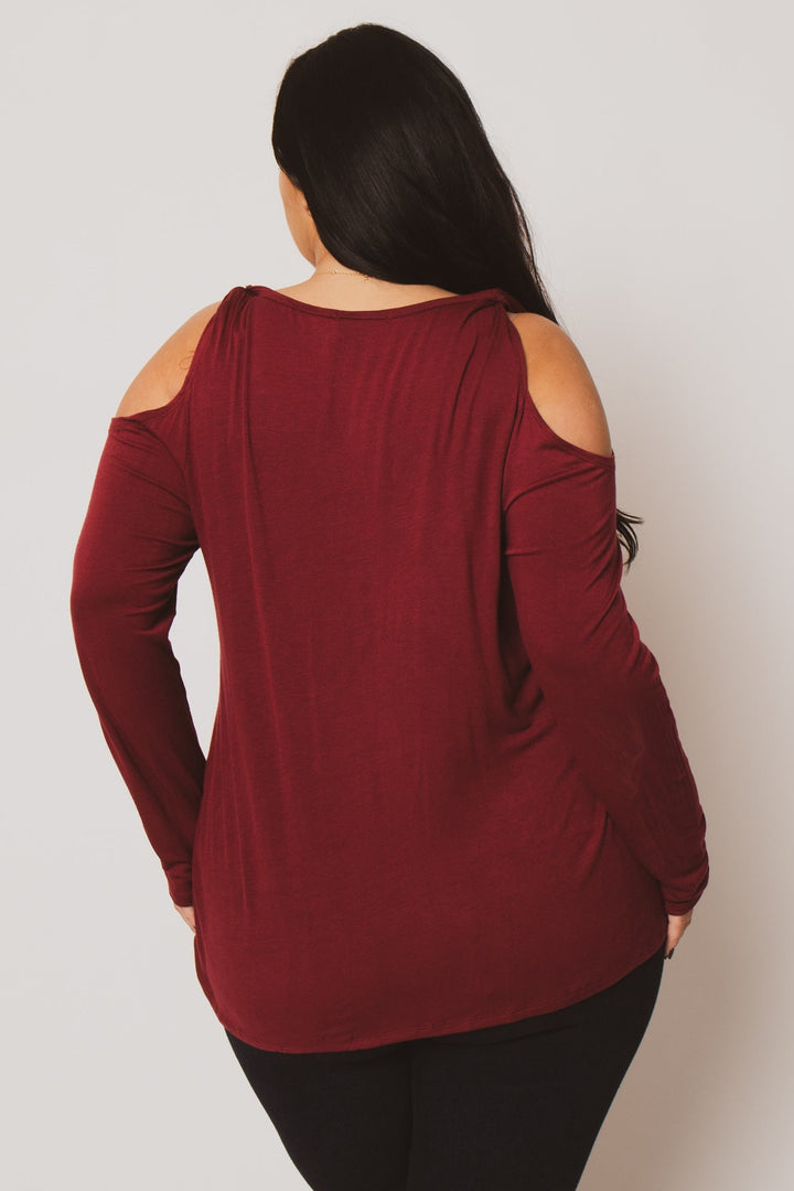 CULTURE CODE Tops Plus Size  Cold Shoulder Knit Top - Burgundy