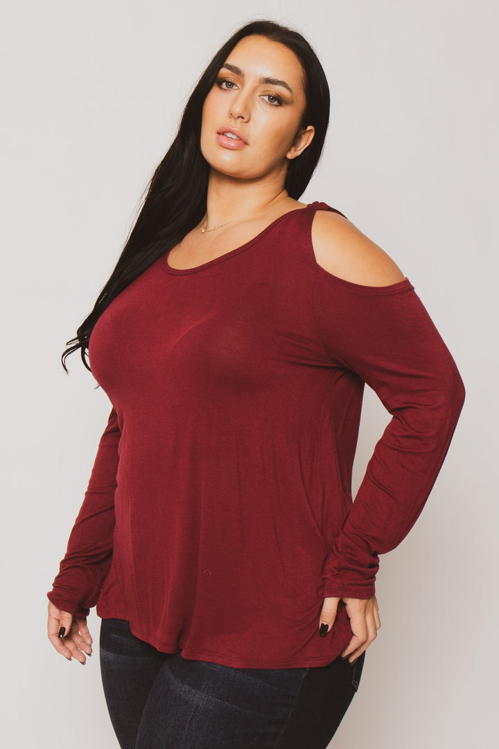 CULTURE CODE Tops Plus Size  Cold Shoulder Knit Top - Burgundy