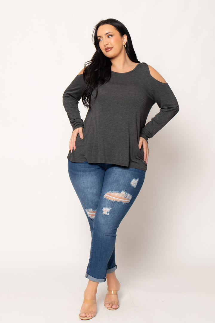 CULTURE CODE Tops Plus Size  Cold Shoulder Knit Top - Charcoal