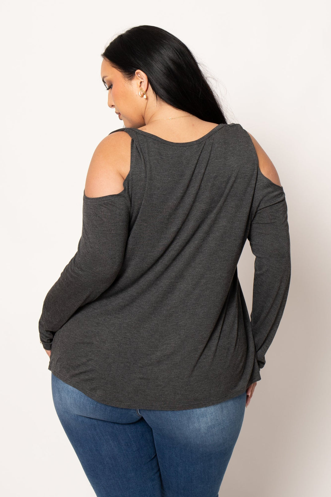 CULTURE CODE Tops Plus Size  Cold Shoulder Knit Top - Charcoal