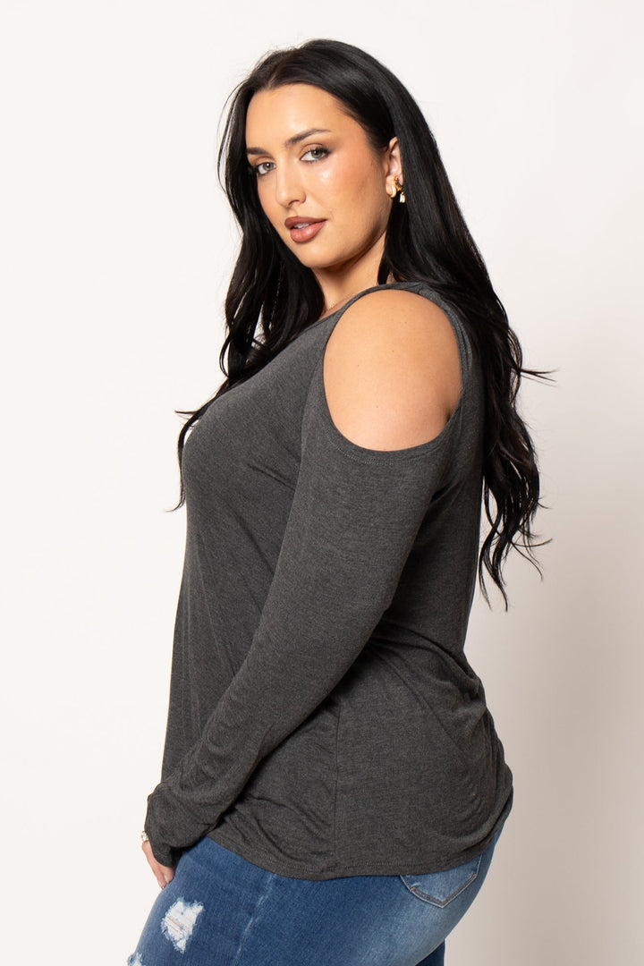 CULTURE CODE Tops Plus Size  Cold Shoulder Knit Top - Charcoal