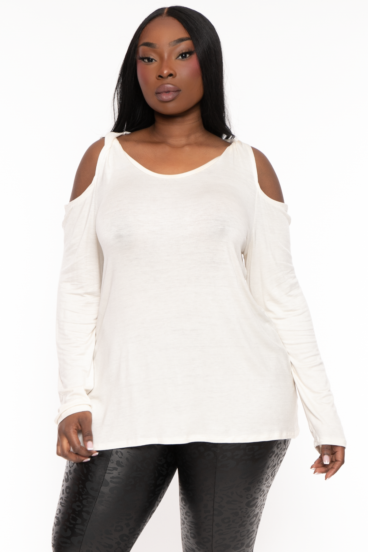 Plus Size Cold Shoulder Knit Top Cream