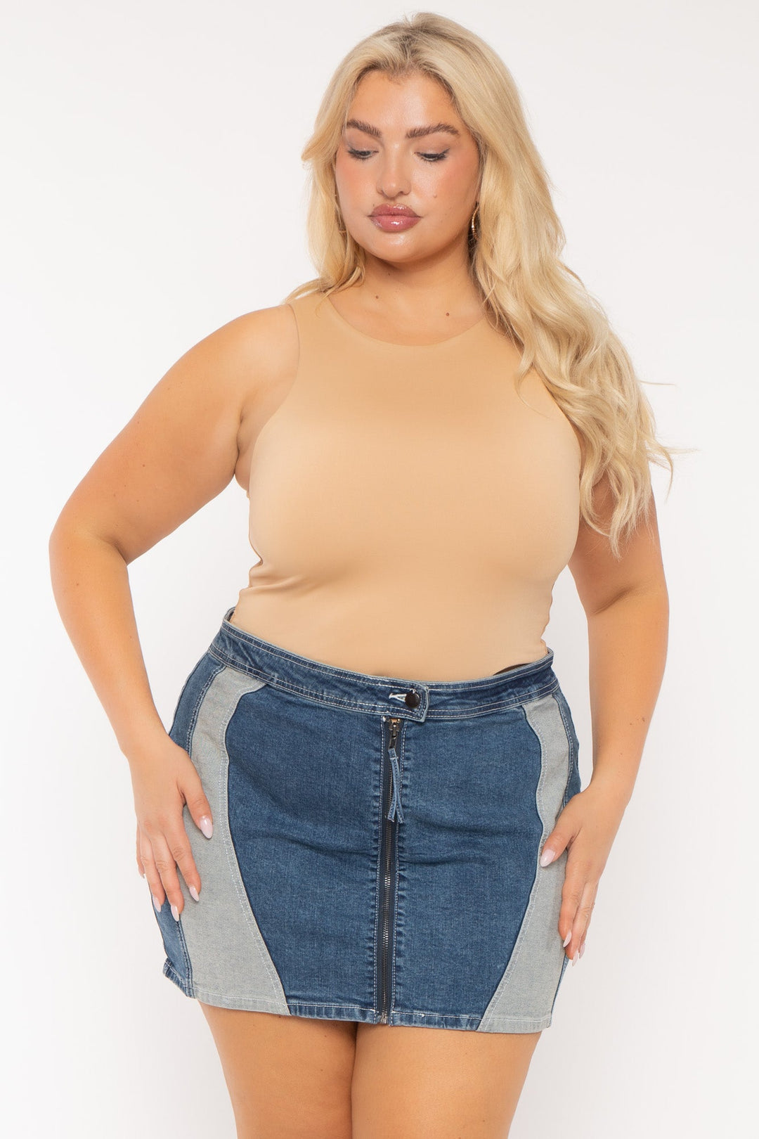 China Tops Plus Size Compression Tank Bodysuit- Tan