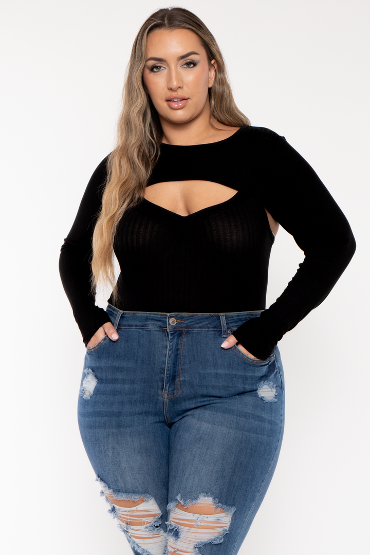 Curvy Sense Tops Plus Size Cristy 2pc Bodysuit  Set - Black