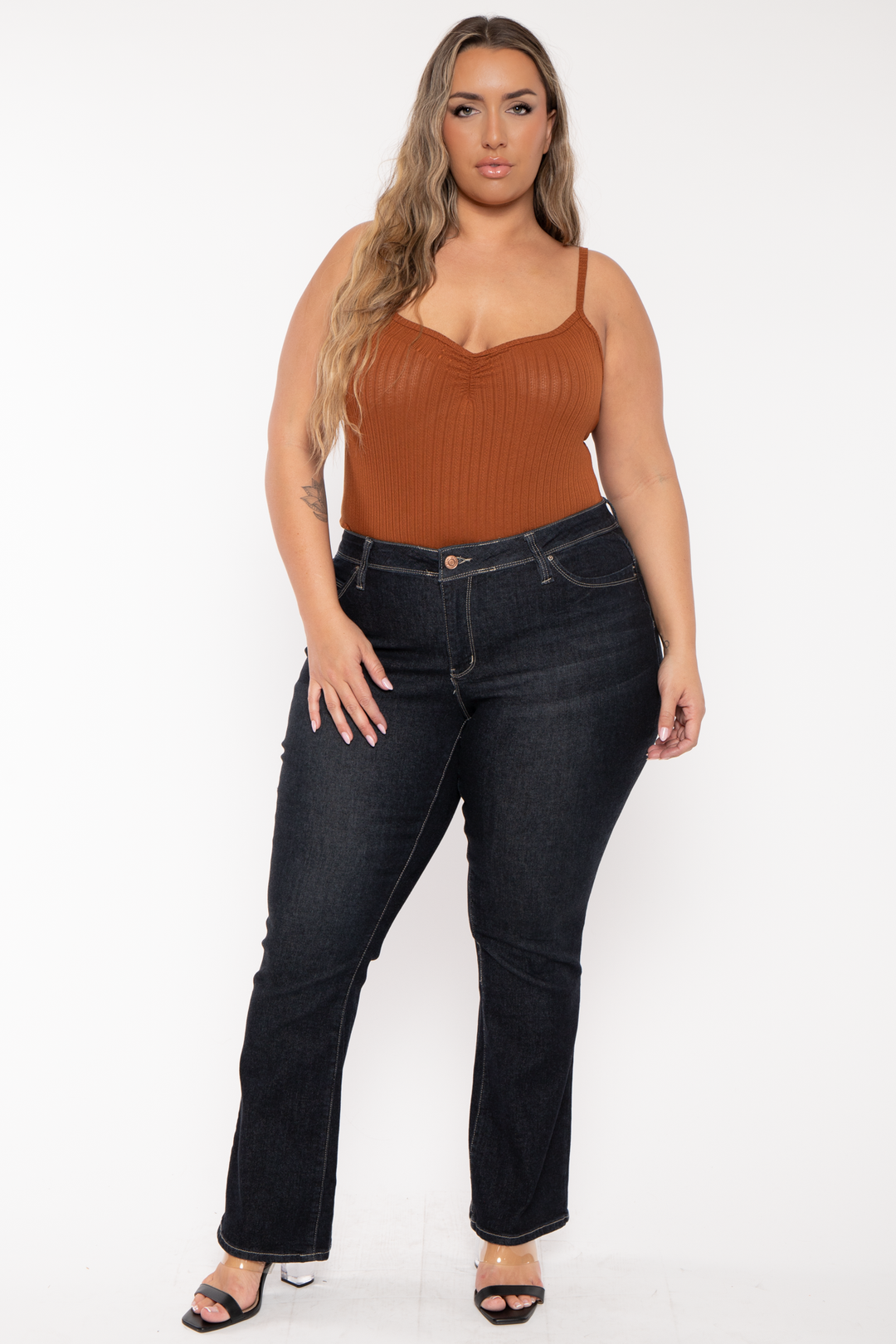 Curvy Sense Tops Plus Size Cristy 2pc Bodysuit  Set - Rust