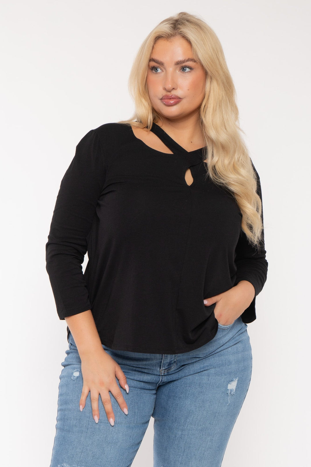 CULTURE CODE Tops Plus Size Cross Neck  Top - Black