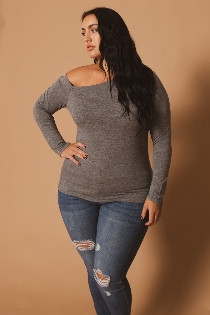 CULTURE CODE Tops Plus Size Della Asymmetric Neck Top - H. Grey