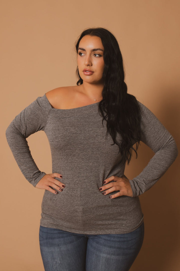CULTURE CODE Tops Plus Size Della Asymmetric Neck Top - H. Grey