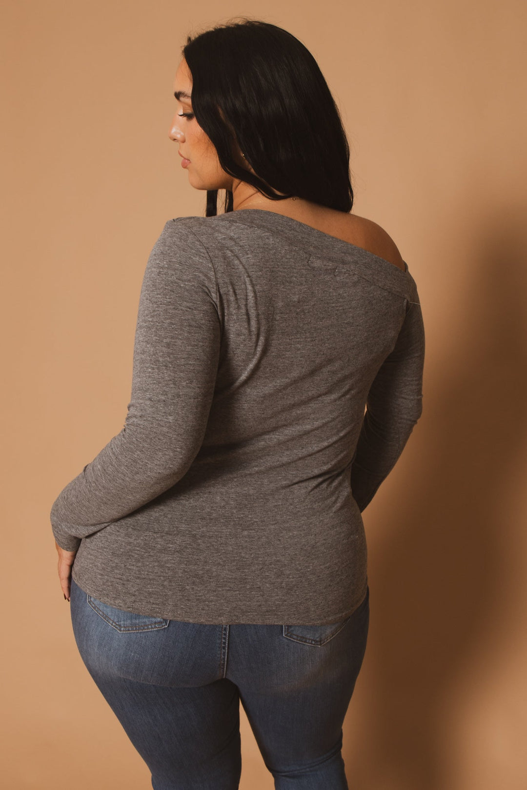 CULTURE CODE Tops Plus Size Della Asymmetric Neck Top - H. Grey