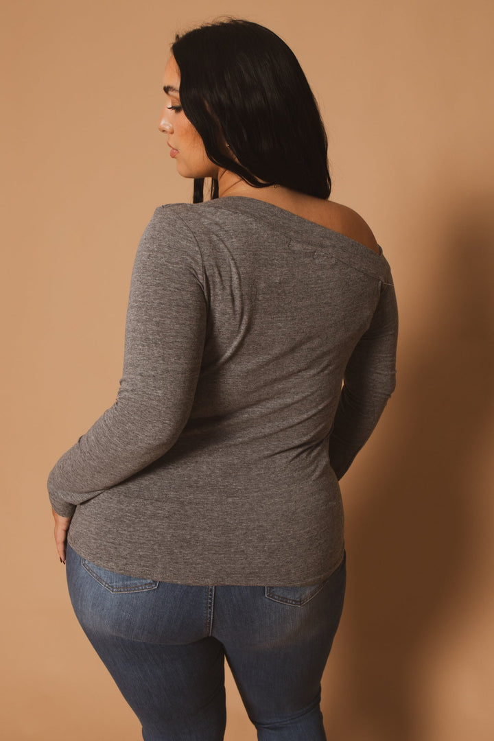 CULTURE CODE Tops Plus Size Della Asymmetric Neck Top - H. Grey