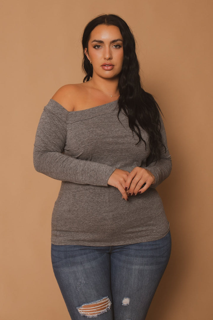 CULTURE CODE Tops Plus Size Della Asymmetric Neck Top - H. Grey