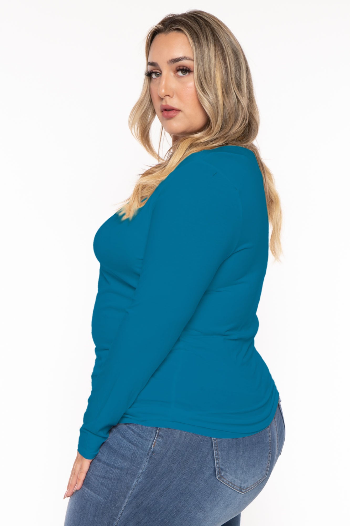 Women's Plus Size Della Asymmetric Neck Top - Turquoise - Curvy Sense
