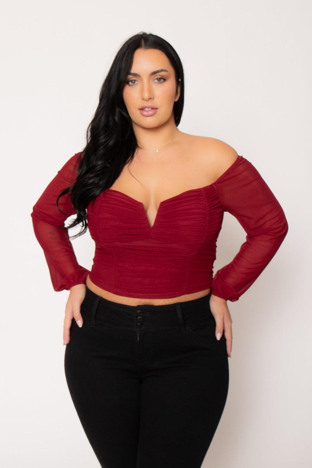 Plus Size Desiree Top - Burgundy 3X / Burgundy at Curvy Sense Plus Size Desiree Top - Burgundy 3X / Burgundy at Curvy Sense
