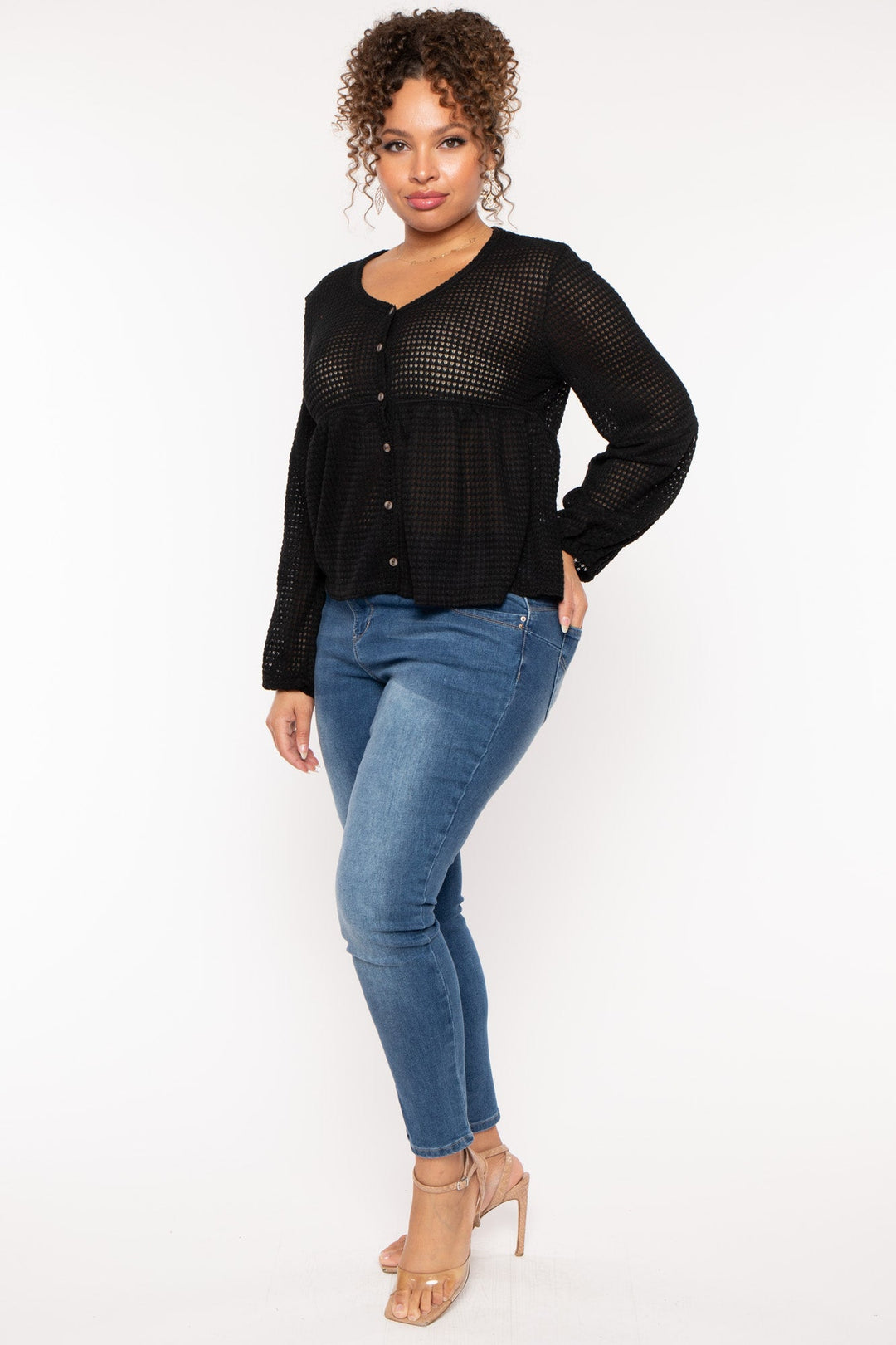 CULTURE CODE Tops Plus Size  Diana Waffle Knit  Top - Black