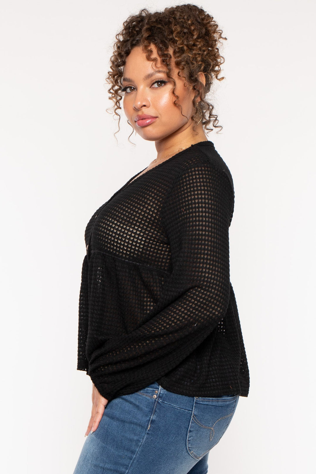 CULTURE CODE Tops Plus Size  Diana Waffle Knit  Top - Black